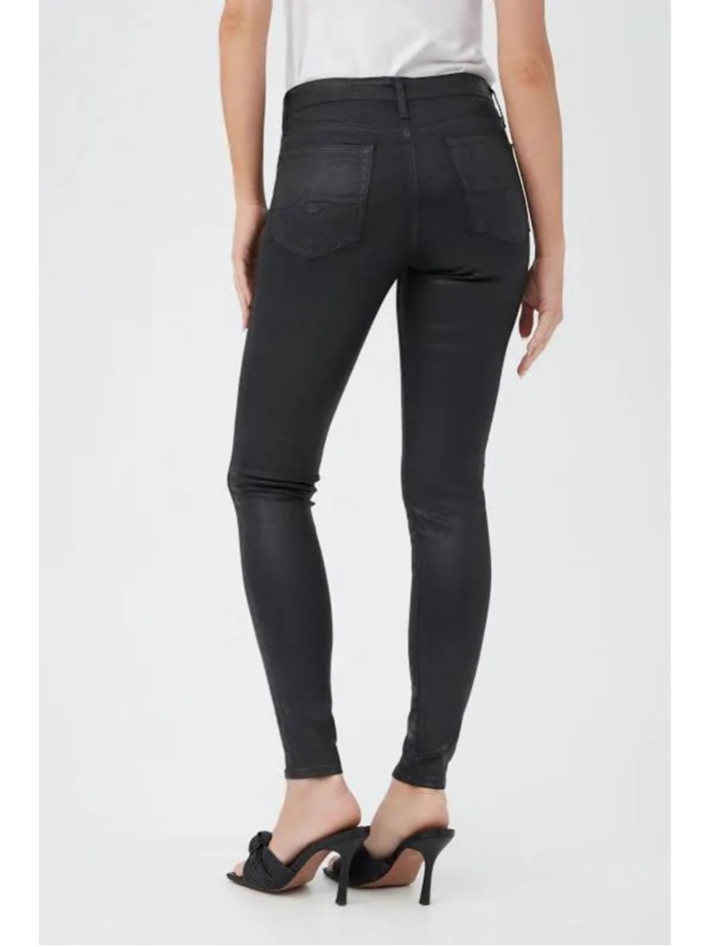 AG Adriano Goldschmied The Farrah Skinny Coated Black Jeans Size 27 Regular 27R - Picture 3 of 11